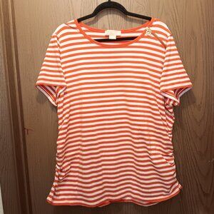 MICHAEL Michael Kors plus size women's shoulder zipper orange & white T-shirt 3X